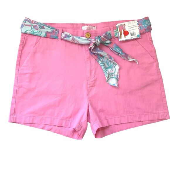 Stella Parker Women's Stylish Belted Short w/ Printed Waist Scarf Pink Size 12 - Picture 1 of 12